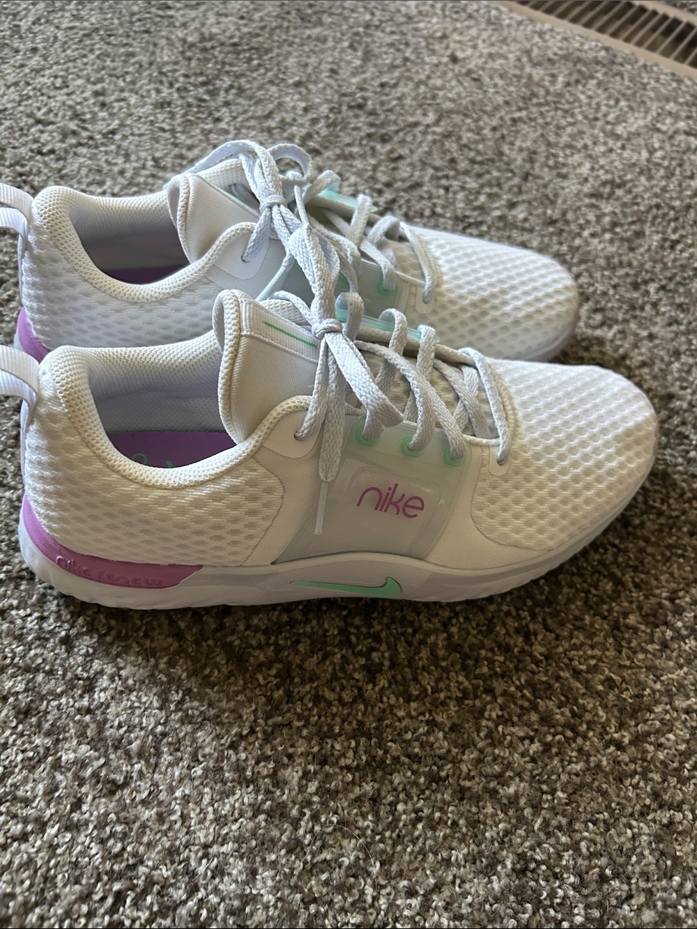 Nike White Sneakers with Mint & Purple Accents
